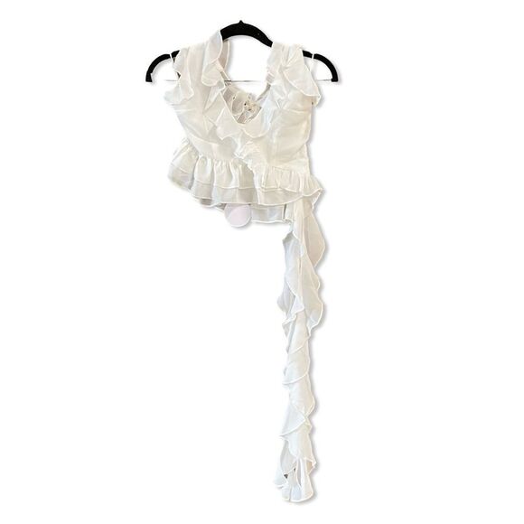 NWT More To Come Valerie Ruffle Top White chiffon jellyfish blouse Revolve XXS - Picture 9 of 14